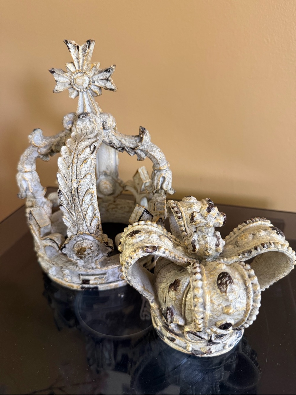 Decorative White Distressed Resin Crown Accent - Home Accents